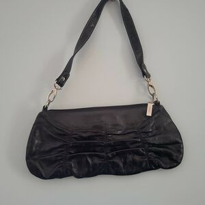 HOBO Black Leather Shoulder Bag with Ruched Design